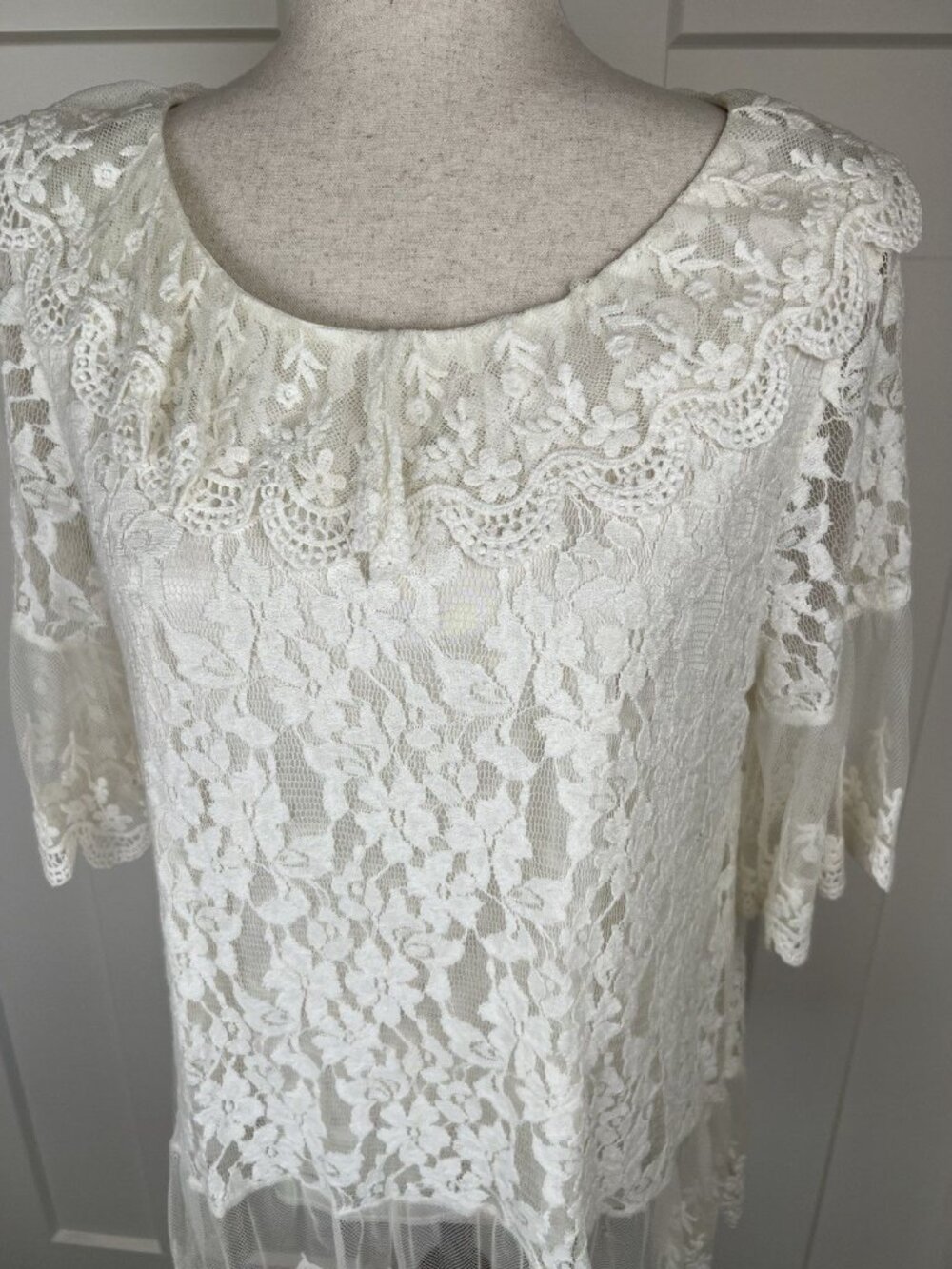 Boho Lace Top White Large Sheer Embroidered Floral Mesh Tunic Romantic Blouse - Picture 4 of 10